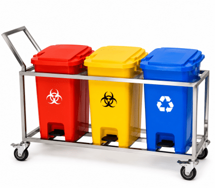 BMW Waste Segregation Trolley – Heavy Duty Stainless Steel Multi-Bin Waste Management System