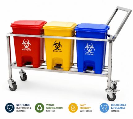 BMW Waste Segregation Trolley – 3 Bin Cleaning & Waste Management System
