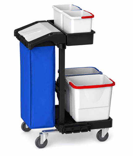 Cleaning Trolley with Mop Bucket and Waste Bin OMNI 081